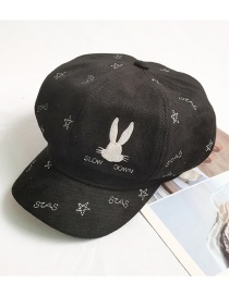 Fashion Black Bunny Pentagram Embroidery Beret Octagonal Hat