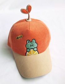 Fashion Orange Frog Embroidery Stitching Contrast Color Shade Childrens Cap