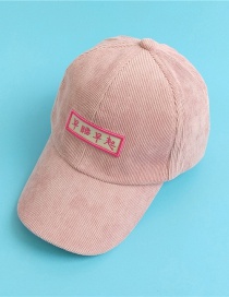 Fashion Pink Corduroy Cap With Chinese Characters For Children