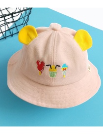 Fashion Pink Bear Ears Stitching Contrast Color Embroidery Childrens Fisherman Hat