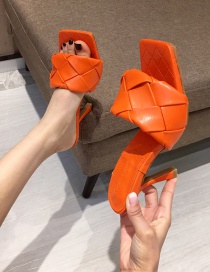 Fashion Orange Braided Square Open Toe Stiletto Sandals