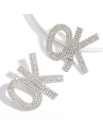 Fashion Silver Alphabet Alloy Diamond Cutout Earrings