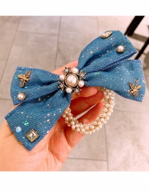 Fashion Light Blue Cowboy Starry Sky Bow Pearl Hair Rope