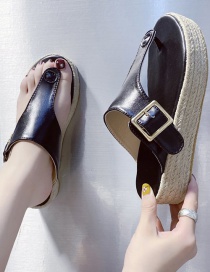 Fashion Black Flip-flops And Twine Platform Slippers