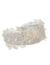 Fashion Creamy-white Lace Flower Pearl Knotted Hair Band