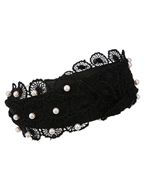 Fashion Black Lace Flower Pearl Knotted Hair Band