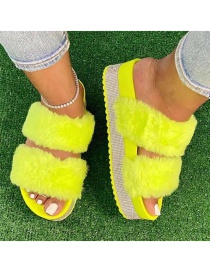Fashion Yellow Rhinestone Platform Round Toe Slippers