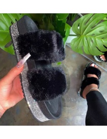 Fashion Black Rhinestone Platform Round Toe Slippers