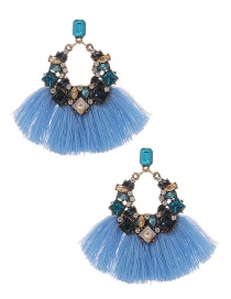 Fashion Blue Alloy Diamond Geometric Tassel Stud Earrings