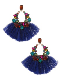 Fashion Royal Blue Alloy Diamond Geometric Tassel Stud Earrings