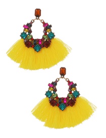 Fashion Yellow Alloy Diamond Geometric Tassel Stud Earrings