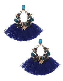 Fashion Royal Blue + Blue Alloy Diamond Geometric Tassel Stud Earrings
