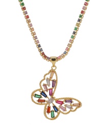 Fashion Golden Copper Inlaid Zircon Hollow Butterfly Necklace