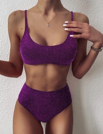 Fashion Deepen Purple Solid Color High Waist Split Swimsuit