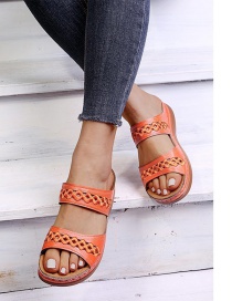 Fashion Orange Embroidered Slope Heel Round Toe Sandals And Slippers