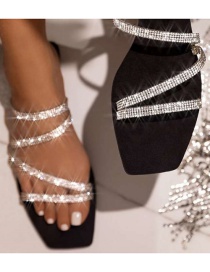 Fashion Silver Crossover Flat Slippers With Rhinestone Straps