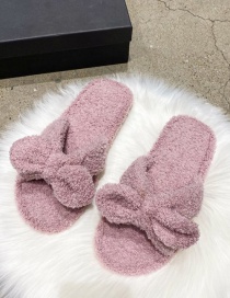 Fashion Rose Red Bowknot Round Head Flat Fur Slippers