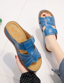 Fashion Blue Wedge Heel Round Toe Hollow Slippers