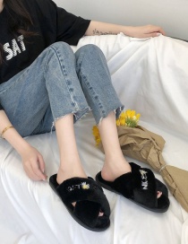 Fashion Black Open-toe Letter Embroidered Cross Flat Non-slip Slippers