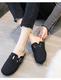 Fashion Black Plus Velvet Warm Belt Buckle Baotou Cotton Slippers