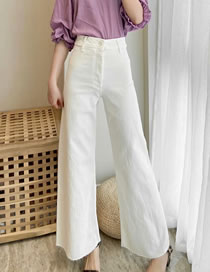 Fashion White High-rise Frayed Denim Wide-leg Trousers