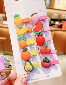 Fashion Cartoon Fruits [10 Pieces] Resin Alloy Animal Flower And Fruit Hairpin Set For Children