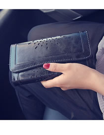 Fashion Black Long Cutout Flap Wallet