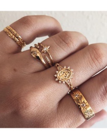 Fashion Gold Color Sunflower Six-pointed Star Diamond Geometric Ring Set