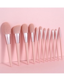 Fashion 11 Pink Wooden Handle Aluminum Tube Makeup Brush Set