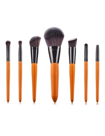 Fashion 7 Brown Wooden Handle Aluminum Tube Makeup Brush Set