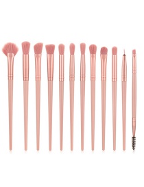 Fashion 12 Pink Eyebrow Brushes-straight Wooden Handle Aluminum Tube Makeup Brush Set