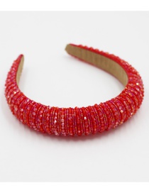 Fashion Red Crystal Rice Beads Beaded Sponge Broad Side Hair Band