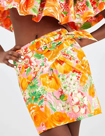 Fashion Printing Flower Print With Belt Skirt