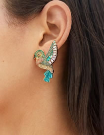 Fashion Color Diamond Tassel Alloy Bird Earrings