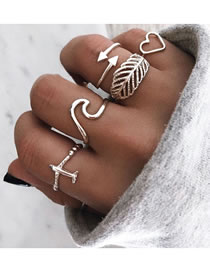Fashion White K Feather Love Geometric Shaped Alloy Open Ring Set
