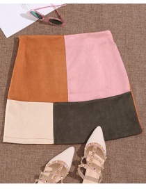 Fashion Brown Misplaced Patchwork Patch Hip Skirt