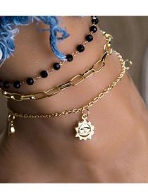 Fashion Golden Round Bead Chain Sun Alloy Multilayer Anklet