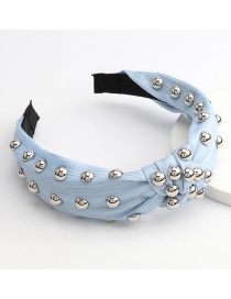 Fashion Blue Large Hemispherical Alloy Knotted Headband In Cotton And Linen Fabric