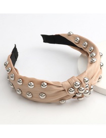 Fashion Brown Large Hemisphere Alloy Knotted Headband In Cotton And Linen Fabric