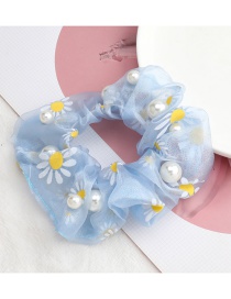 Fashion Blue Organza Small Daisy Print Pearl Large Intestine Ring Hair Rope