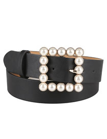 Fashion Black Japanese Word Inlaid Pearl Square Buckle Belt