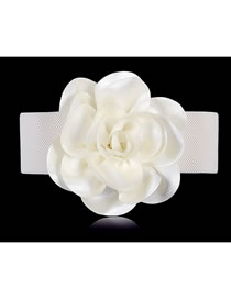 Fashion White Chiffon Flower Elastic Wide Belt