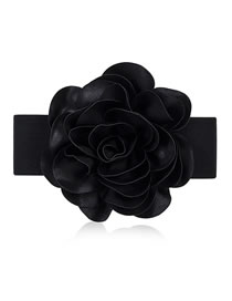 Fashion Black Oversized Flower Elastic Wide Belt