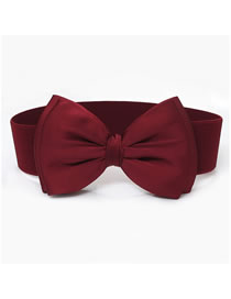 Fashion Red Wine Wide Elastic Belt With Big Bow