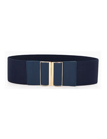 Fashion Dark Blue Wide Elastic Alloy Belt With Buckle