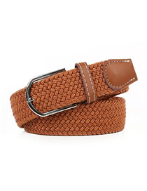 Fashion Brown Pin Buckle Stretch Canvas Belt Woven Belt