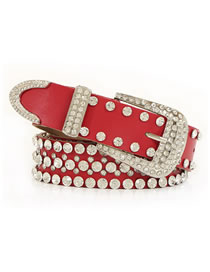 Fashion Red Alloy Wide Belt With Diamond Belt Buckle