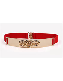 Fashion Red Metal Mirror Belt Flower Elastic Elastic Belt