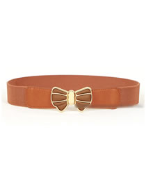 Fashion Brown Elastic Belt With Metal Buckle Bow