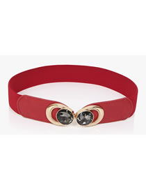 Fashion Red Diamond-studded Alloy Geometric Elastic Belt With Buckle